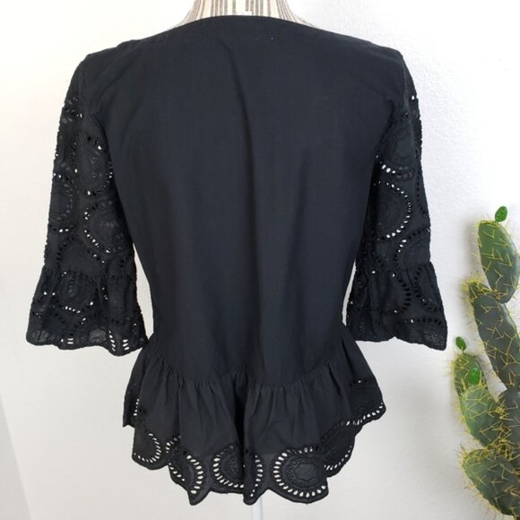 LOFT Embroidered Eyelet Lace Peplum Cotton Blouse Top size S Women's - Picture 4 of 14